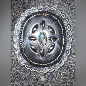 Vintage Navajo Silver Pin by Austin Wilson Lone Mountain Turquoise 1920s-1930s